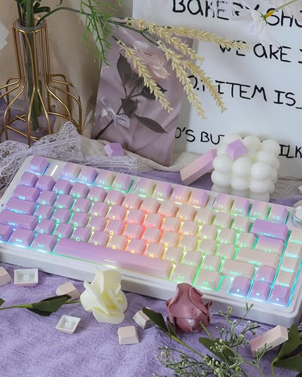 Sunzit PBT Keycaps - Taro Milk Tea Side Printed Keycap Set,133 Keys Shine Through Custom Key caps, Dye-Sublimation Cherry Profile Keycap for MX Switches Mechanical Keyboards