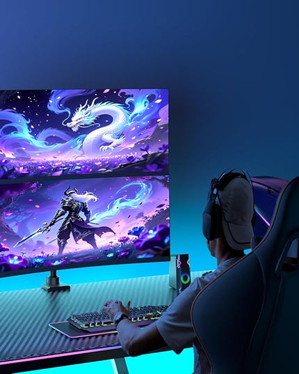 WALI Dual Monitor Mount for Ultrawide Heavy Duty Curved Monitor Stacking, Dual Monitor Arm Fits 17-49 Inch for Ultrawide Screens up to 44lbs, 49 inch Monitor Arm, Black