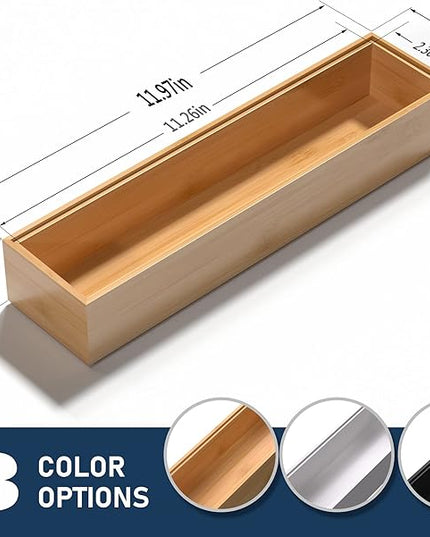 Silverware Tray for Drawer, Stackable Kitchen Bamboo Drawer Organizer 12" x 3" x 2" Set of 2