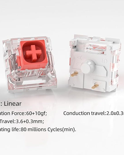 Kailh Box Red Switches for Mechanical Keyboard,3-Pin 45gf Linear/Factory Lubed/Dust&Waterproof Switches(Kailh Box Red,90Pcs)