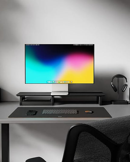 Raico Desk Cockpit Shelf Monitor Stand System Dual Screen Setup Wood Large Desk Accessory Organizer Unit (Black Wood, Medium | 36 Inches)