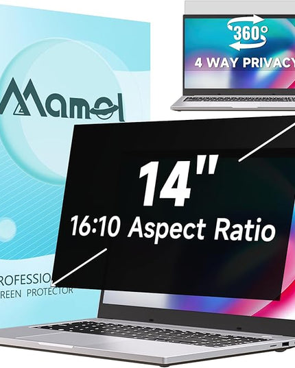 360° Laptop Privacy Screen 14 Inch 16:10, 4 Way Computer Monitor Privacy Shield, Anti Glare Blue Light Filter Compatible with Lenovo Hp Dell Acer Asus Thinkpad Envy Xps