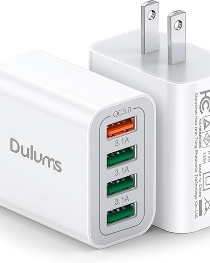 40W USB Wall Charger Block, 2-Pack 4-Port USB A Fast Charging Brick Dual QC Wall Plug Adapter Compatible for iPhone 17/16/15/14/13/12/11 Pro Max Plus,iPad,Galaxy
