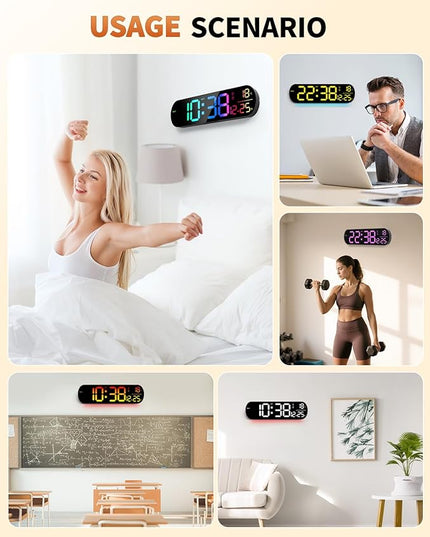 14" Large Digital Wall Mount Clock, Count Down Timer, Alarm, Big LED, 11 RGB Color, Temperature for Living Room Classroom Desk, Xmas, Birthday Gift for Senior Mom Dad (Oval)