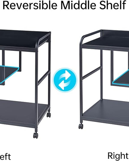 Printer Stand with Storage Shelf for Home Office Organization, 22 x 18 Inch Large Printer Table with Wheels, Shredder Stand, CPU Stand, Rolling Cart for Host Computer, PC Tower, Desktop- Black