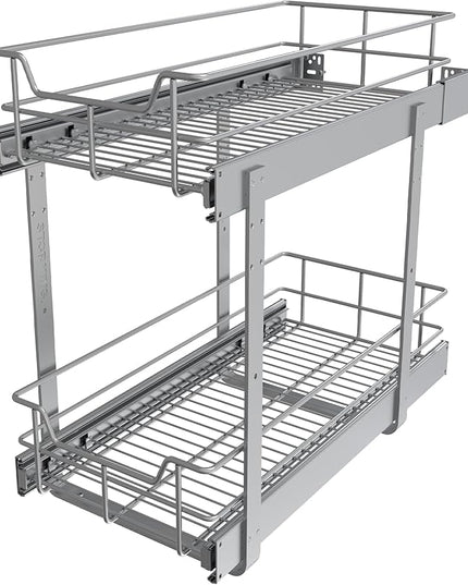 2 Tier Pull Out Cabinet Organizer 11" W X 17" D, Slide Out Drawers for Kitchen Cabinets, Pull Out Drawers for Cabinets Capacity Heavy Duty Caddy, Cabinet Pullout Shelves Chrome-Plated,Bathroom Pantry