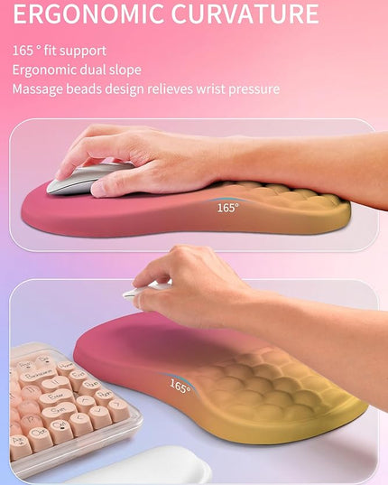 Hokafenle 2in1 Combination, Wave Keyboard Wrist Rest and Ergonomic Curvature Mouse Pad Wrist Support for Relieve Wrist Pain, Filled with Soft Cushion Memory Foam, Sunset Glow