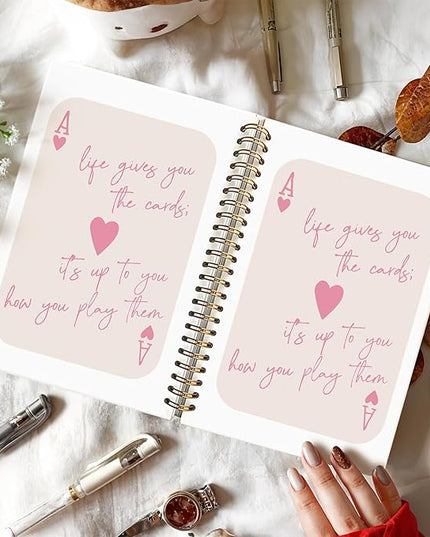 Trendy Ace of Hearts Notebook，Pink Lucky You Notebook，Preppy Gifts for Women, Pink Office Supplies, Hardcover Spiral Notebook 80 Sheets -160 Pages 5.5x8.3 Inch