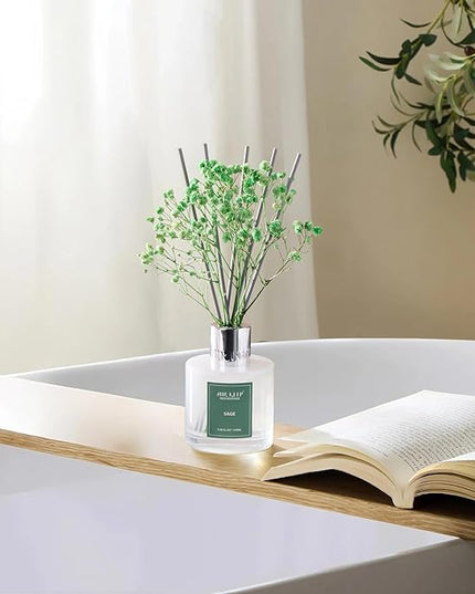 Airkeep Reed Diffuser Set, 3.38 fl oz (100 ml) - Sage Lemon Oil Diffusers with 8 Reed Sticks, Home Fragrance Reed Diffuser for Bathroom Shelf Decor