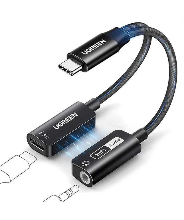 UGREEN Magnetic USB C to 3.5mm Audio Adapter and Charger 2 in 1 Hi-Res 32bit/384kHz Aux to USB C with PD 60W Fast Charging Dongle Cable for iPhone 17 Pro Max, Switch 2, Galaxy S25Ultra, iPad Pro