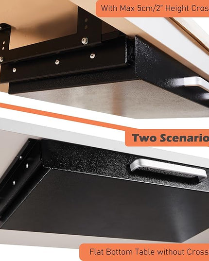OSteed Under Desk Drawer Organizer 21" Black Upgraded with Adjustable Brackets, Sliding Pull-Out Under Table Pencil Drawer, Office Standing Desk Attachment for Workbench