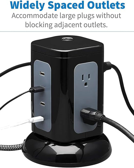 Tripp Lite TLP606UCTOWER Charging Tower Power Strip Surge Protector & Charging Station with USB Ports, 1800 Joules, 6 Outlets, 3 USB-A + 1 USB-C, 8ft Cord, Dorm Room Essentials Desk Accessory