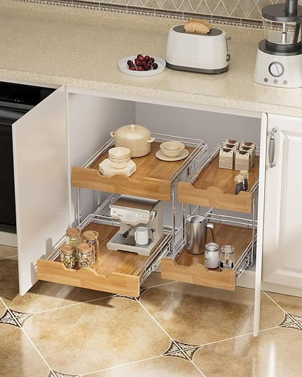 OCG Pull Out Cabinet Organizer 11" W x 21" D, 2 Tier Slide Out Shelf, Heavy-Duty Pull Out Drawer for Cabinets, Base Cabinet Organization for Kitchen, Pantry, Bathroom