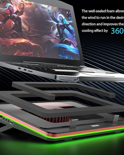 IETS GT500 Powerful Turbo-Fan (5000 RPM) RGB Laptop Cooling Pad with Infinitely Variable Speed,Seal Foam for Rapid Cooling Gaming Laptop,Dust Filter for Protect Laptop,13-17.3inch Laptop Cooler