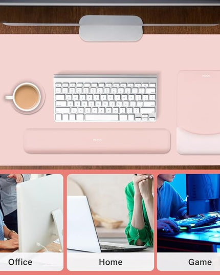 MOSISO Keyboard Mouse Pad Set, Large Gaming Mouse Pad&Rectangular Keyboard Wrist Rest&Mousepad with Wrist Rest&Coaster, Ergonomic Non-Slip&Easy Typing Pad with Curved Silicone Lining, Baby Pink