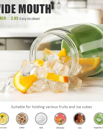 Glass Tumbler with Carry Handle, Clear Glass Water Bottle with Leakproof Lid, Spout Lid&Straw, BPA-Free, 32 oz, Light Green