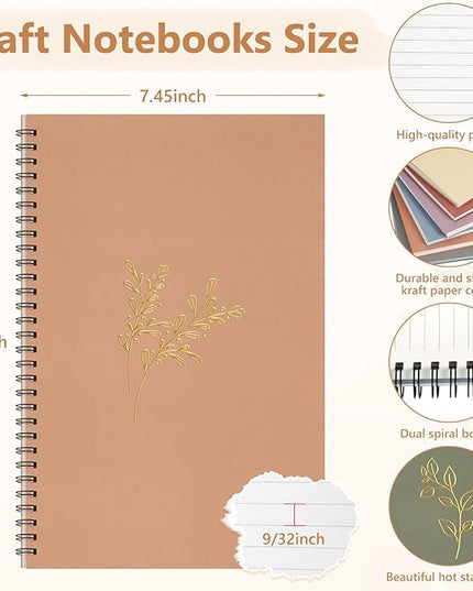 Fuutreo 12 Pcs Spiral Notebook for Work A5 8.3 x 5.7 Inch College Ruled Spiral Journal Notebook Kraft Cover Ruled Paper, 12 Color, 60 Sheets, 120 Pages for Office School(Hot Stamping)