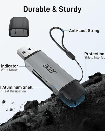 acer SD Card Reader USB C, Dual Slots USB 3.0 Type C to Micro SD Card Adapter, Memory Card Reader for MicroSD, SDHC, SDXC, Compatible with Laptop, PC, iPhone16/15, MacBook Pro/Air, iPad Pro, Android