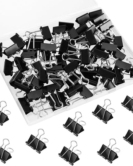 SANNIX 42 PCS Binder Clips, 1 inch 25mm Binder Clips Black Paper Clamps Medium Size for Office Home School