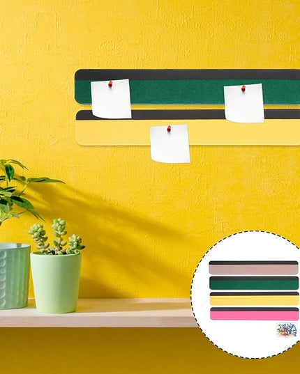 Magnetic Felt Bulletin Board Strip Set 4 Colors Yellow Pink Green Gray Pin Memo Wall Board for Office Classroom Home Organization