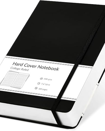 CAGIE Lined Journal Notebook, 320 Pages College Ruled Notebook, 100 Gsm Paper Thick Journal, B5 Hardcover Leather Journals for Writing Women Men, 7.6x10 In, Black