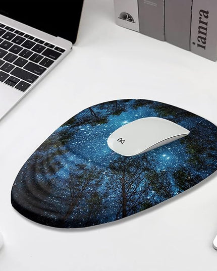 Mouse Pad Wrist Support, Ergonomic Mouse Pad with Wrist Rest, Memory Foam Massage Design & Non-Slip PU Base MousePads for Pain Relief, Desk, Office, Home, Blue Sky Tree