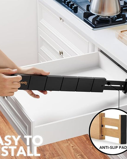 SpaceAid Bamboo Drawer Dividers with Inserts and Labels, Kitchen Adjustable Drawer Organizers, Expandable Organization for Home, Office, Dressers, 10 Dividers with 24 Inserts (17"-22" Black)
