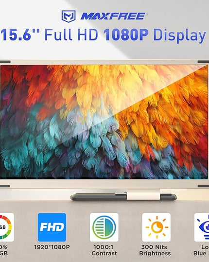 Maxfree Laptop Screen Extender, 15.6'' Dual Monitor for Laptop 13"-17.3", FHD 1080P, 11 Display Modes, Plug & Play Triple Screen Monitor for Mac Windows – Ideal for Office, Travel, Gaming