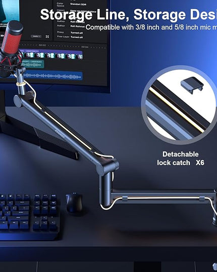 Microphone Arm,Aokeo AK-58 Desk Low Profile Adjustable Mic Boom Arm Stand,Suitable For Blue Yeti,Snowball iCE, HyperX QuadCast,SoloCast,Elgato Wave,Etc