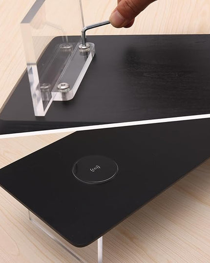 SUIBIAN Black Monitor Stand Riser with Wireless Charging 31.5Inch Large, Computer Monitor Stand,Wooden Desktop Organizer Shelf for Office Desk Computer,Laptop,TV (Black Oak)