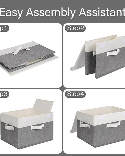GRANNY SAYS Fabric Storage Boxes, Memory Keepsake Box, Large Storage Bins with Lids, Closet Organizers, Toy Box, Storage Baskets for Shelves, White/Gray, 2-Pack