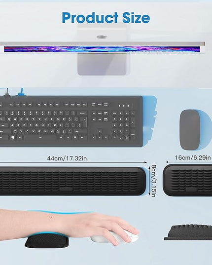 MEKASS Ergonomic Wrist Rest for Keyboard and Mouse, Soft Memory Foam Keyboard Wrist Rest Set with Non-Slip Silicone Base, Easy Typing, Pain Relief, Comfort for Office, Work, Gaming (Classic Black)