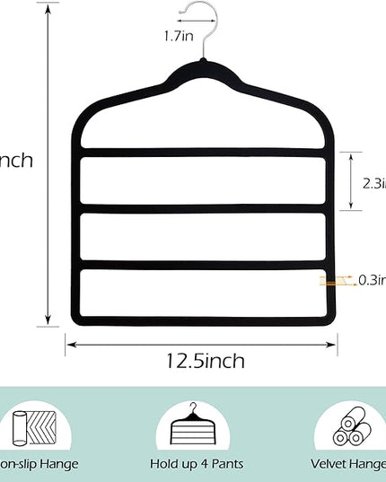 Velvet Pants Clothes Hanger Space Saving Non Slip Pants Shorts Hanger, Myfolrena Jeans Slack Trousers Hangers Multiple Velvet Hanger Closet Storage and Organization for Jeans,Scarf,Tie(Black, 5)