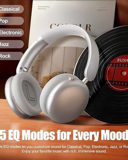 Wentronic Y06 Noise Cancelling Headphones,58H Playtime and 5 EQ Music Modes Wireless Over Ear Bluetooth Headphones with Microphone,Lossless Audio,Multipoint Connection,Foldable,Lightweight,Silver