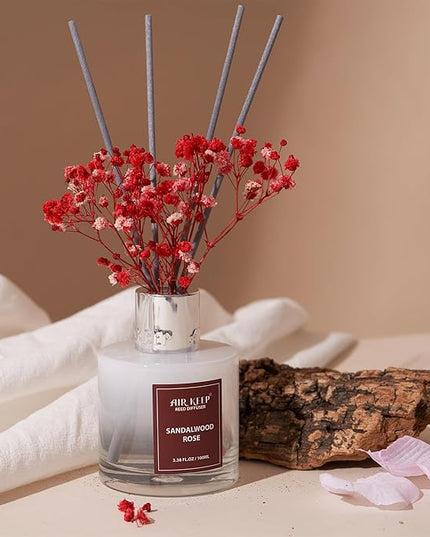 Airkeep Reed Diffuser Set,3.38 fl oz (100 ml) - Sandalwood Rose Oil Diffusers with 8 Reed Sticks,Home Fragrance Reed Diffuser for Bathroom Shelf Decor