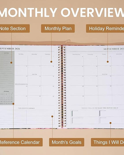 2026 Planner Weekly and Monthly Calendar Planners 8.5 x 11, Jan 2026-Dec 2026, Hard Cover Large Yearly Agenda Book with Stickers & Tabs for Women Work Home - Pink Flower