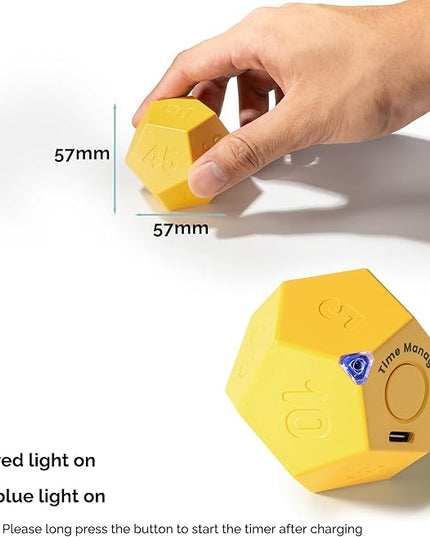 KADAMS Pomodoro Cube Timer Productivity-11 Preset Countdowns, Flip-to-Start Gravity Activation - Sound Vibrate Mute Rechargeable - Ideal for ADHD Kid Kitchen Classroom Cook Study Exercise - Yellow