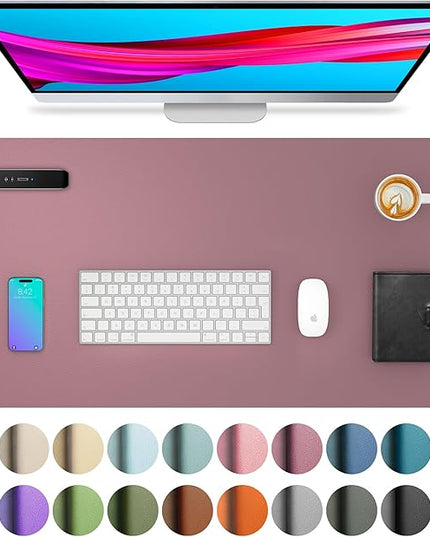 Aothia Leather Desk Pad Protector, Mouse Pad, Office Desk Mat, 31.5" x 15.7" Non-Slip PU Leather Desk Blotter, Laptop Desk Pad, Waterproof Desk Writing Pad for Office and Home (Dark Pink)