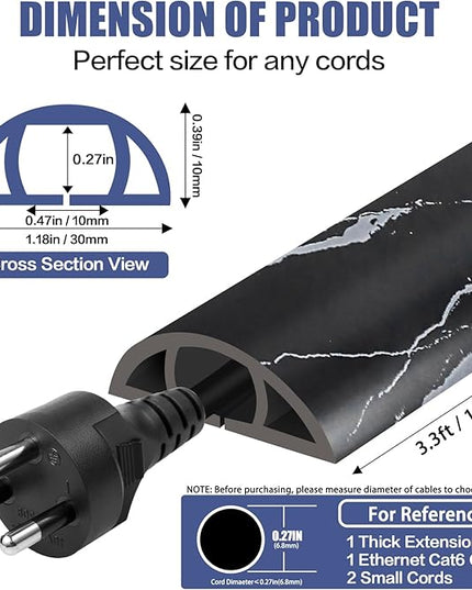 Floor Cord Cover Self Adhesive Cord Hider,3.3FT Cable Management, Extension Strip Protector for Wires, Prevent Cable Trips for Offices, Gyms, Exhibitions Cavity:0.47"(W) x 0.27"(H) Black Stone