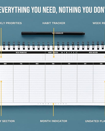 Undated Weekly Planner 2026 | Daily Agenda To Do List Notepad Day Planner Notebook | Monthly School Task, Work Schedule Planners | Yearly Horizontal Calendar Spiral Desk Organizer | Ver 1