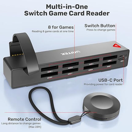 Unitek Switch Game Card Reader, Upgrade Version Multi Switch Game Switcher with Remote Control, 8 Cards Reading & Quick Switching Adapters for Nintendo Switch/Switch OLED(8 Games Switching)