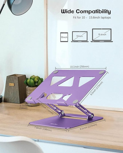 Adjustable Laptop Stand for Desk,Portable Laptop Stand Holder and Riser,Foldable Aluminum Notebook Computer Stands for MacBook Air Pro HP Lenovo Dell Samsung Chromebook, 10-15.6 inch, Purple