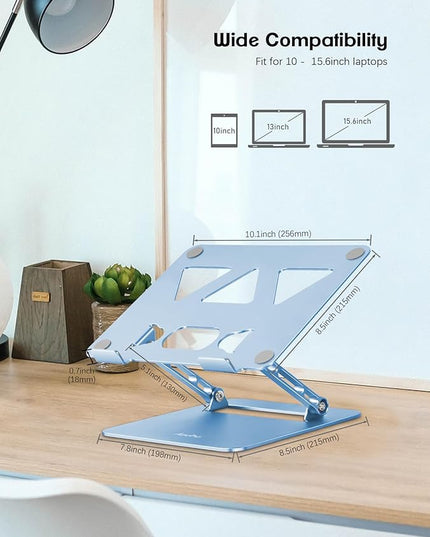Adjustable Laptop Stand for Desk,Portable Laptop Stand Holder and Riser,Foldable Aluminum Notebook Computer Stands for MacBook Air Pro HP Lenovo Dell Samsung Chromebook, 10-15.6 inch, Sky Blue