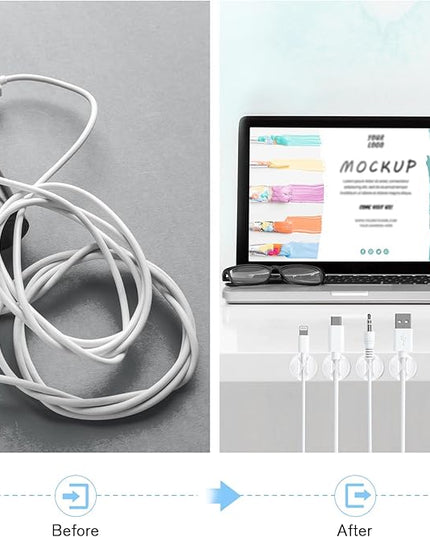 12 Pack Cable Clips, Znben Clear Cord Organizer Holder Adhesive Cord Management Charger Wire Holder Clips for Desk, Home, Office, Car, Cubicle, Nightstand