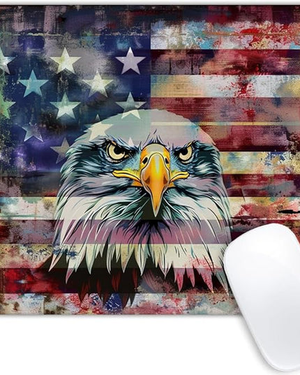 Square Mouse Pad Vibrant Colorful Eagle with National Flag-9,Gaming Mouse Pads for Desk,Soft Computer Waterproof Non-Slip Mouse Mat