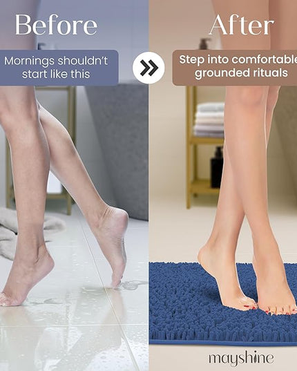 MAYSHINE Plush Shaggy Chenille Bath Mat | Extra Soft, Super Absorbent, Non-Slip Bathroom Rug | Fluffy Microfiber, Area Rug Sets for Bathroom Floor, Kitchen, Living Room | 39"x24" | Dark Blue