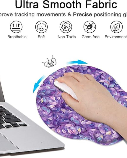 Britimes Purple Leaves Oil Painting Ergonomic Mouse Pad Set with Wrist Rest Non-Slip Rubber Base Wrist Cushion Support and Coasters Mousepad with Wrist Support for Computer Keyboard and Desk