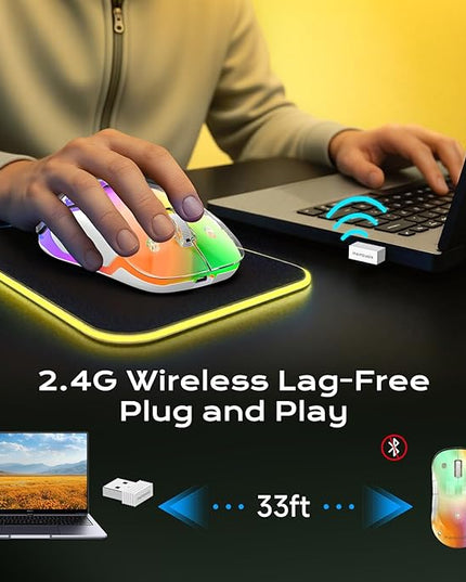 memzuoix 2.4G LED Wireless Mouse, Rechargeable Ergonomic Mouse with Detachable Cover, 1400 DPI Portable Optical Computer Mouse with USB Receiver for Laptop, PC, Desktop and MacBook, 5 Buttons-Yellow