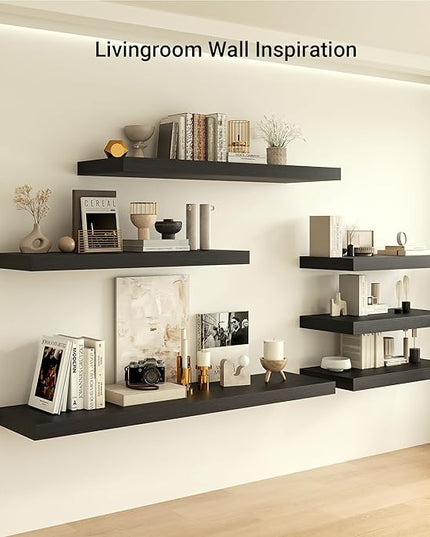 Heimlove 12" Deep Floating Shelves, 36 x 12 Inch Wall Mounted Long Floating Shelf with Invisible Brackets, for Home Decor, Bedroom, Kitchen, Living Room, Bathroom - 1 Pack, Black