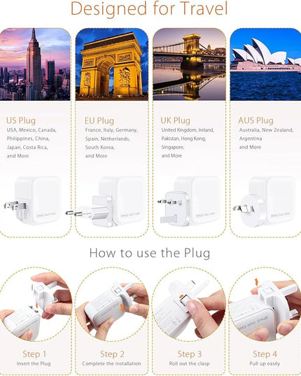 3inuS 100W USB C GaN Wall Charger for Smart Phone 17/16 Pro/Pro Max/Plus, Plug Foldable 4-Port PD USB-C Charger with Traveller Adapters, use for Tablet, Mac Book Laptops etc.